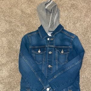 Old Navy boys stretch denim jean jacket with hood size L (10-12)